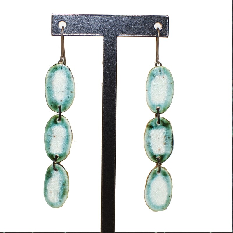 Black and Celadon Three Tier Earrings