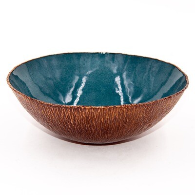 Grace Gaynor: Hammered Copper Bowl with teal enamel