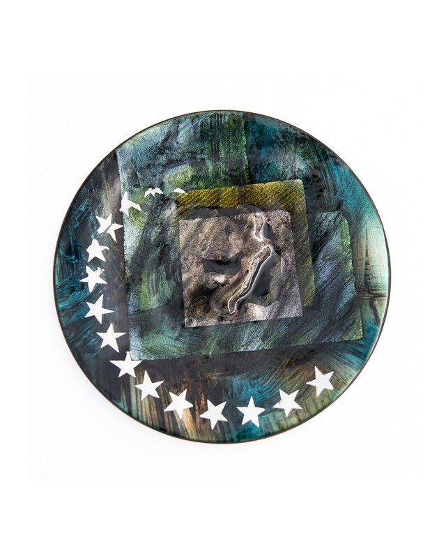 Bill Helwig: Enamel Stars Plate with foiling signed by the artist 10x10