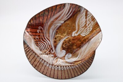 Bill Helwig: Enamel Small Dish Rust and White colors