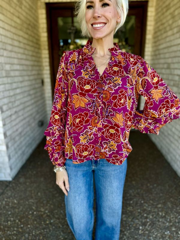 Paisley Print Lurex Chiffon LS Blouse