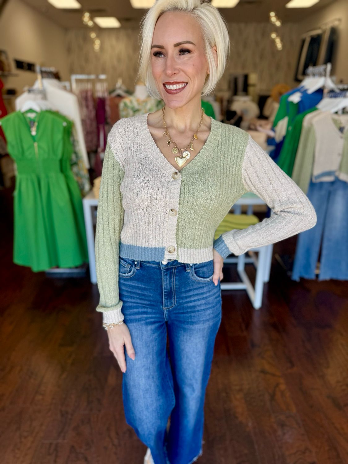 Texture Yarn Color Block Cardigan