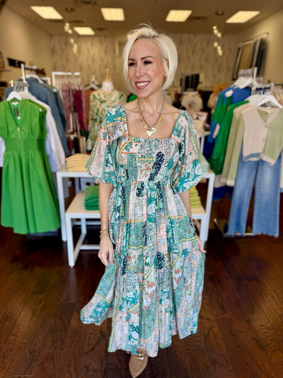 Flower Print Tiered Midi Dress
