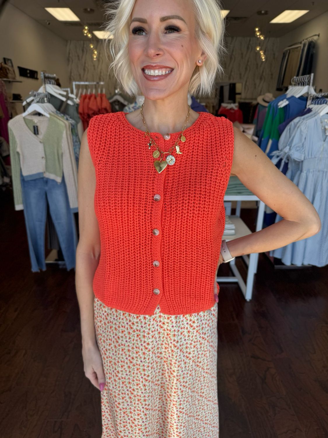 Textured Button Up Sweater Tank