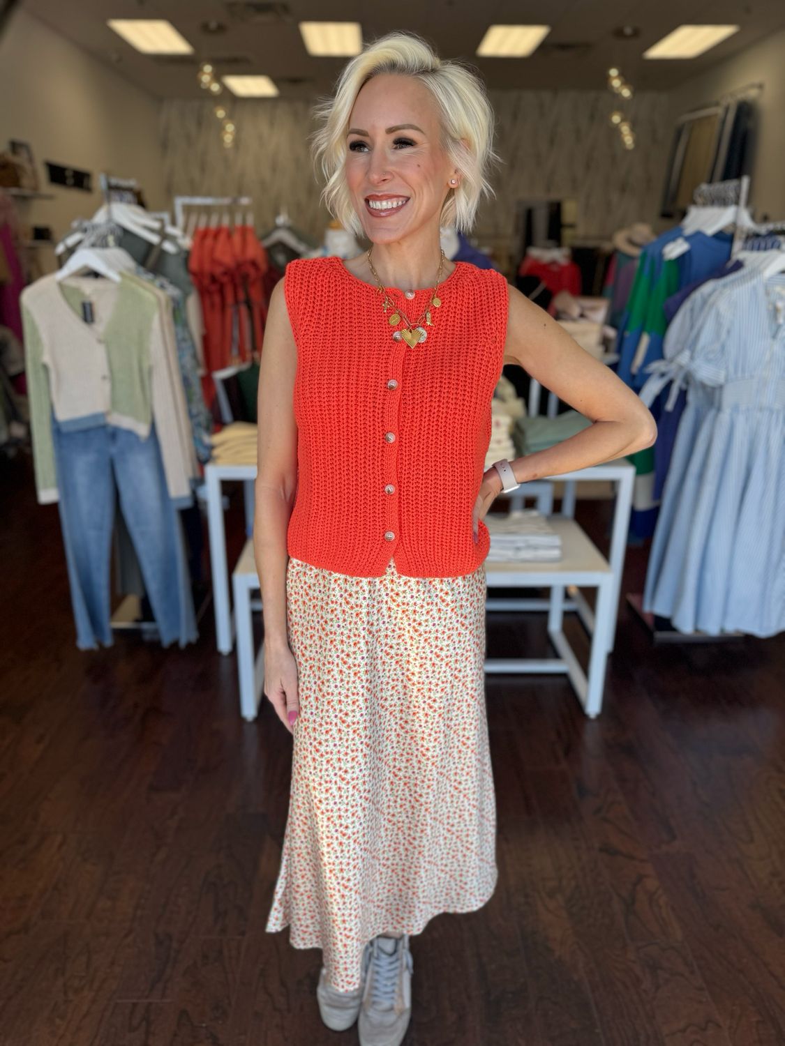 Floral Satin Midi Skirt