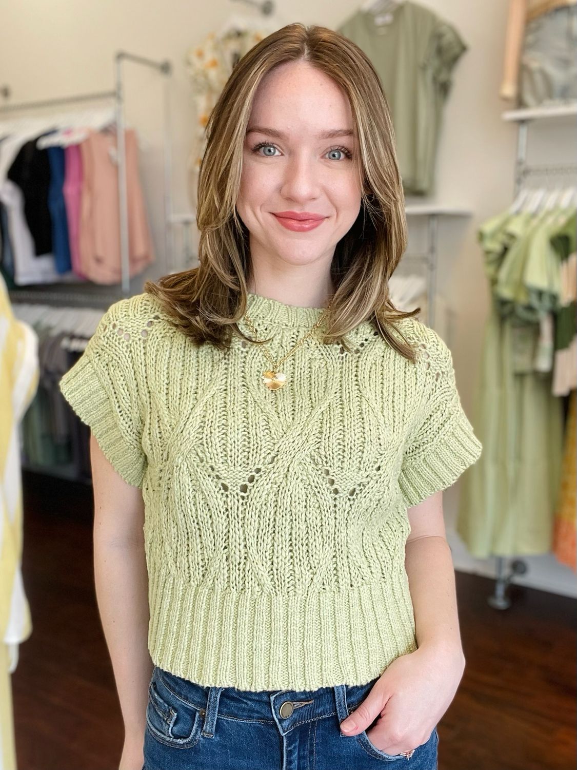 Cable Knit SS Sweater Top