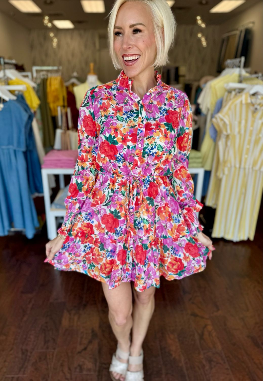 Floral Voile Button Front Dress