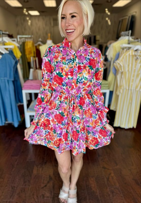 Floral Voile Button Front Dress
