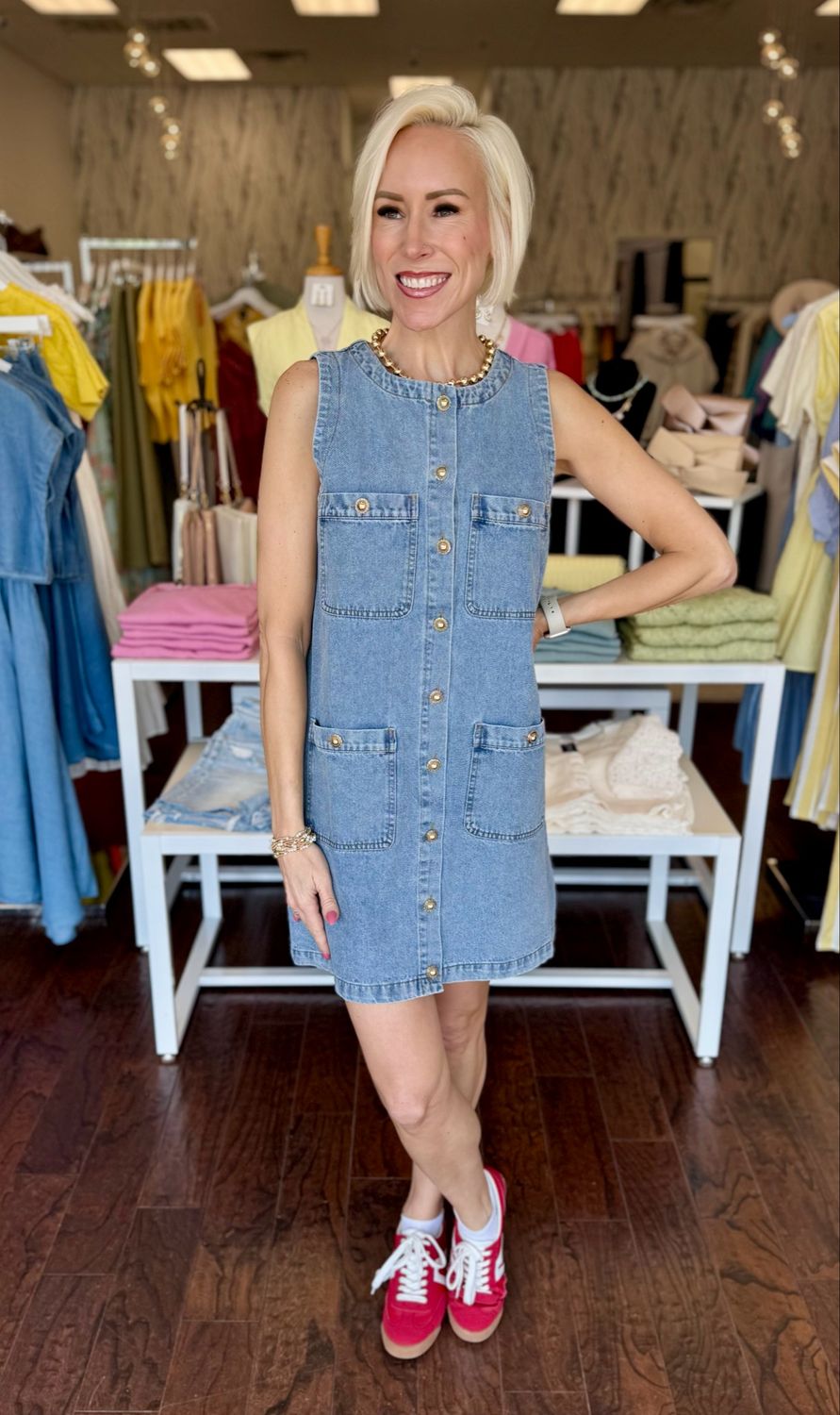 Gold Button Denim Dress