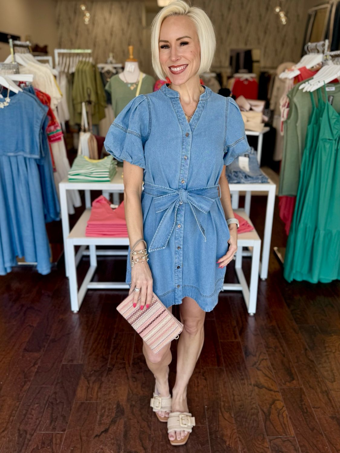 Bubble Slv Denim Dress