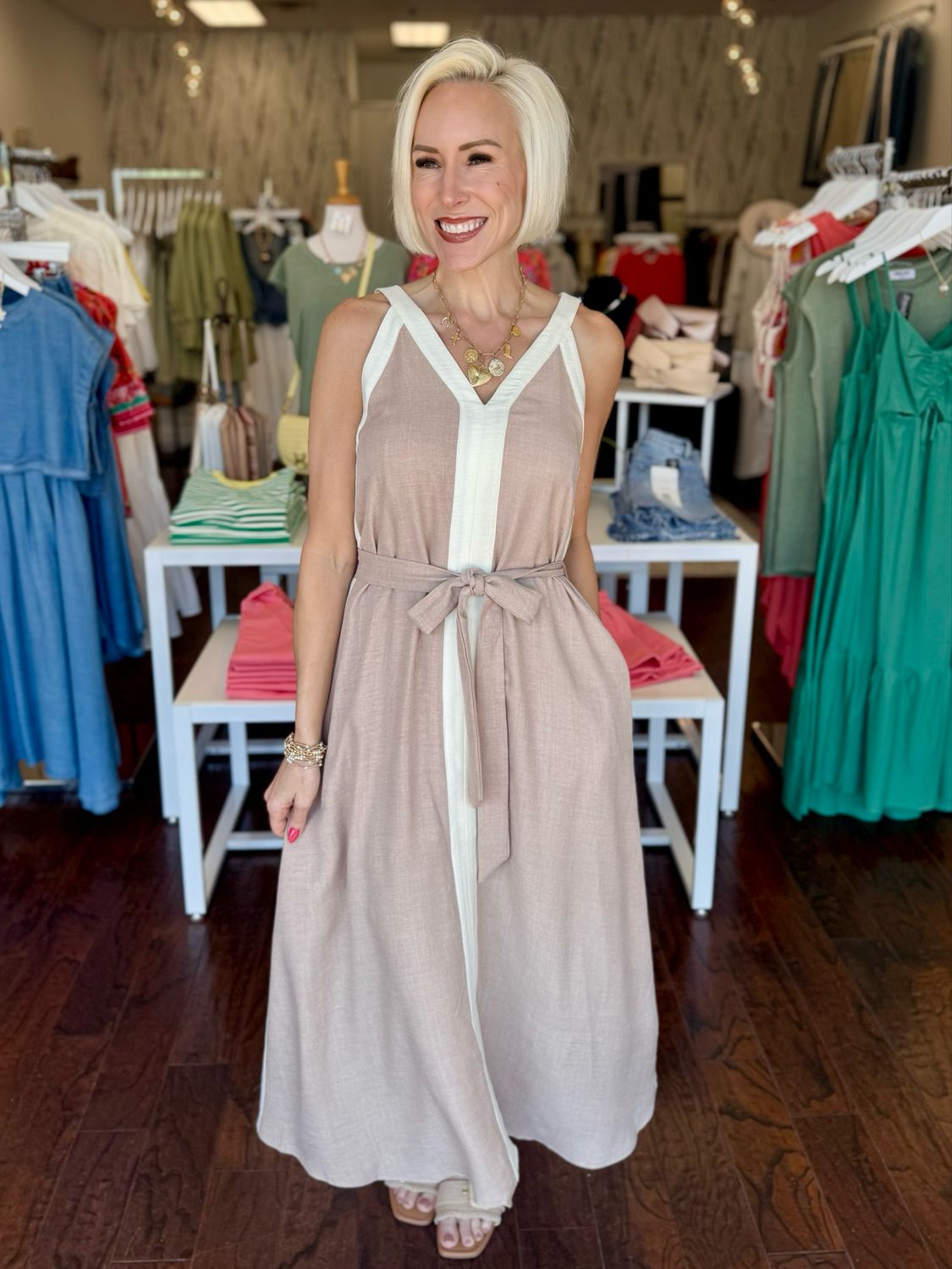 Contrast Band Midi Dress