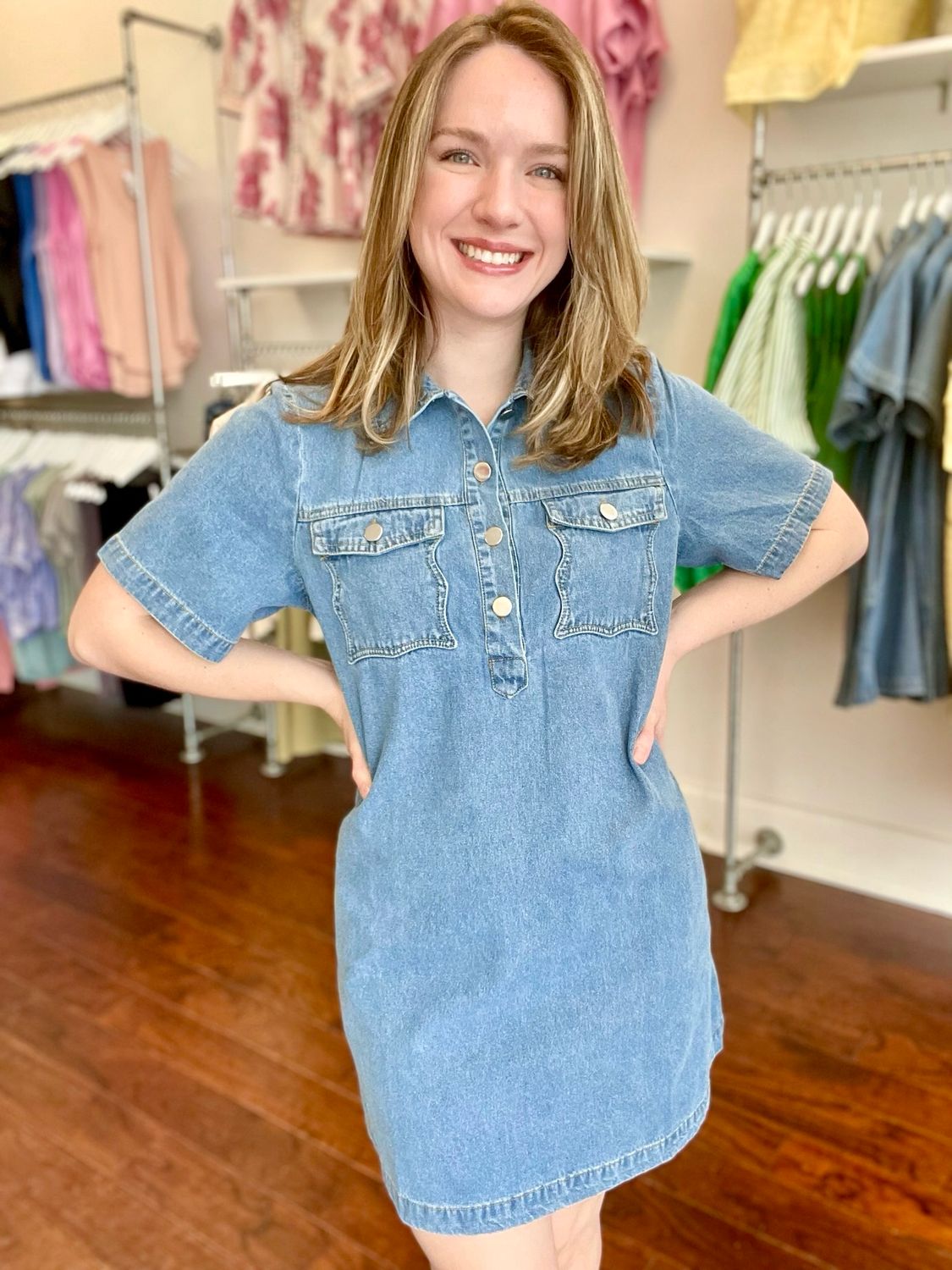 Front Pocket Denim Dress
