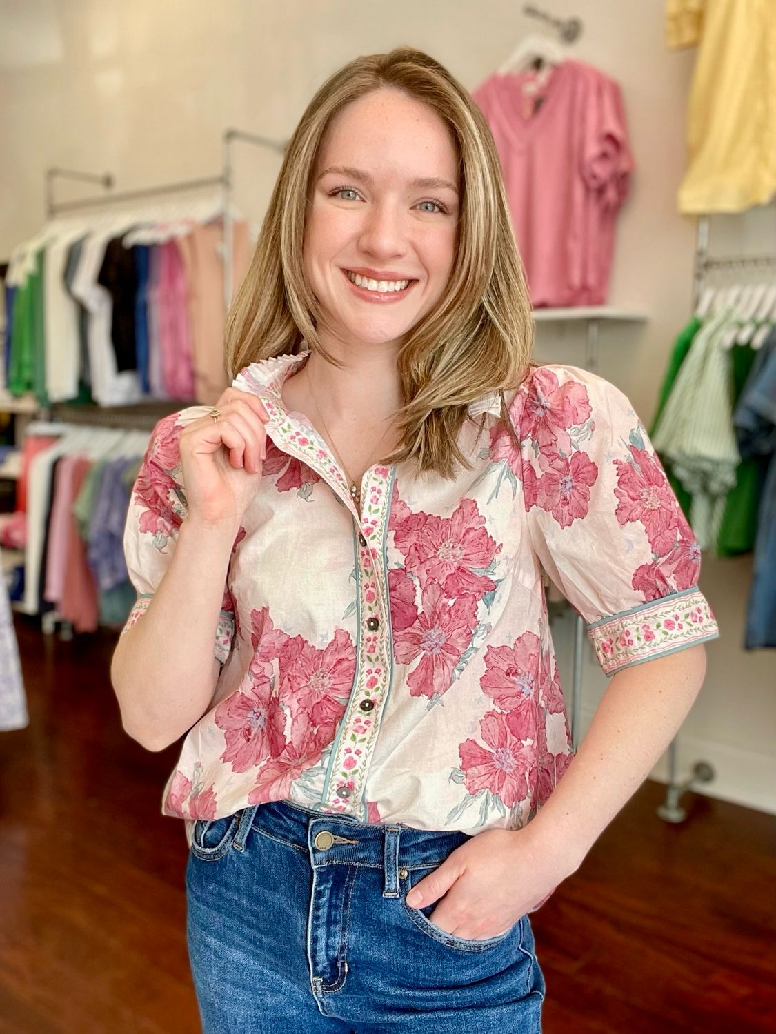Floral Border Accent Blouse