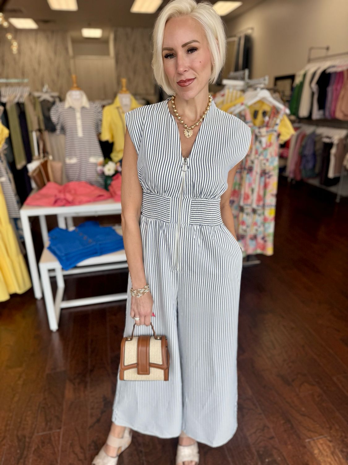 Stripe Front Zip Jumpsuit