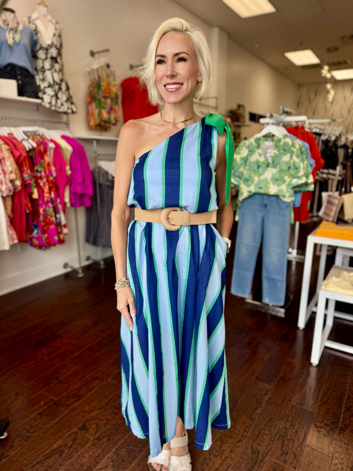 Stripe Maxi w/ Bow Shoulder
