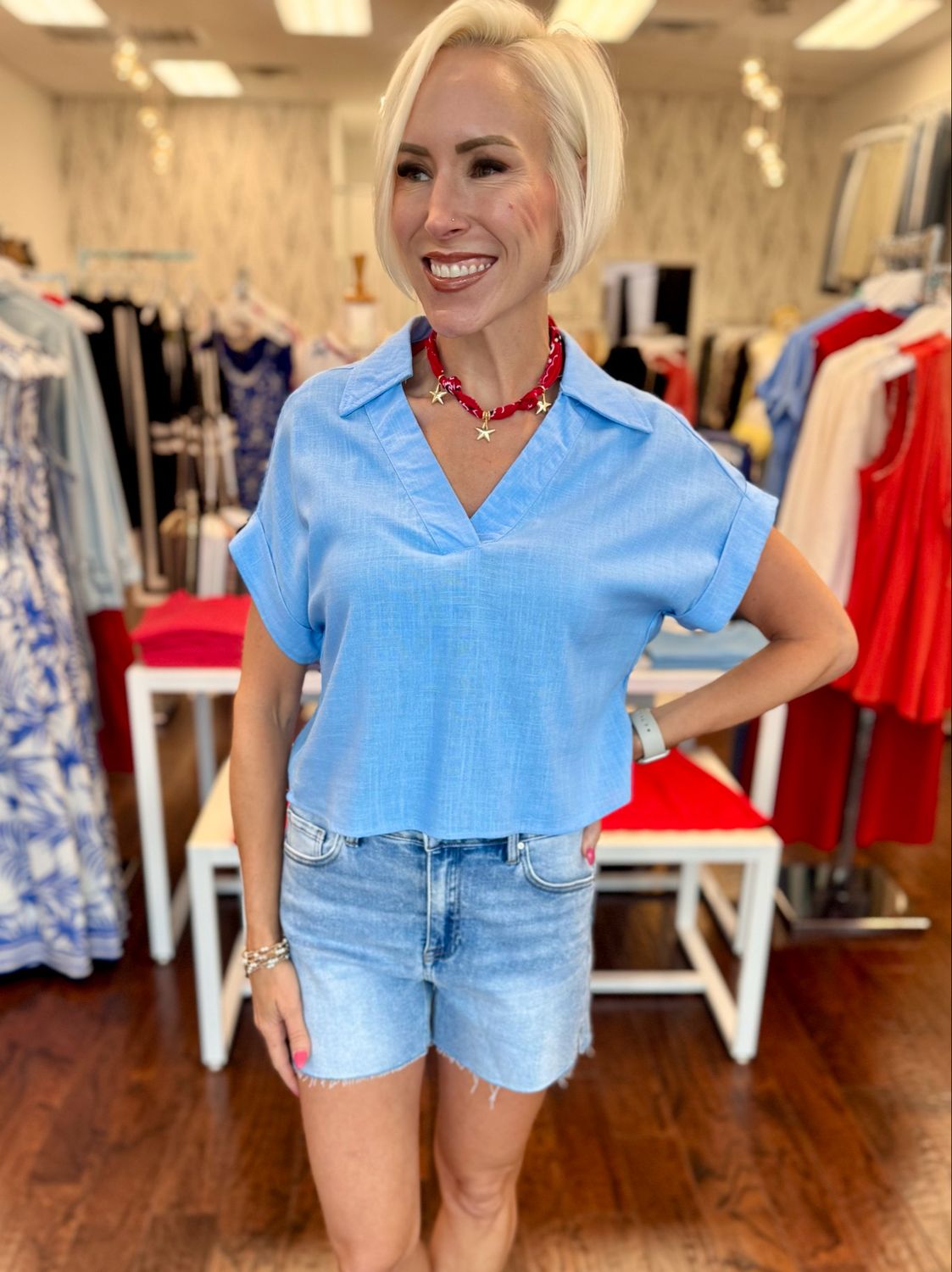 V-Neck Linen Top