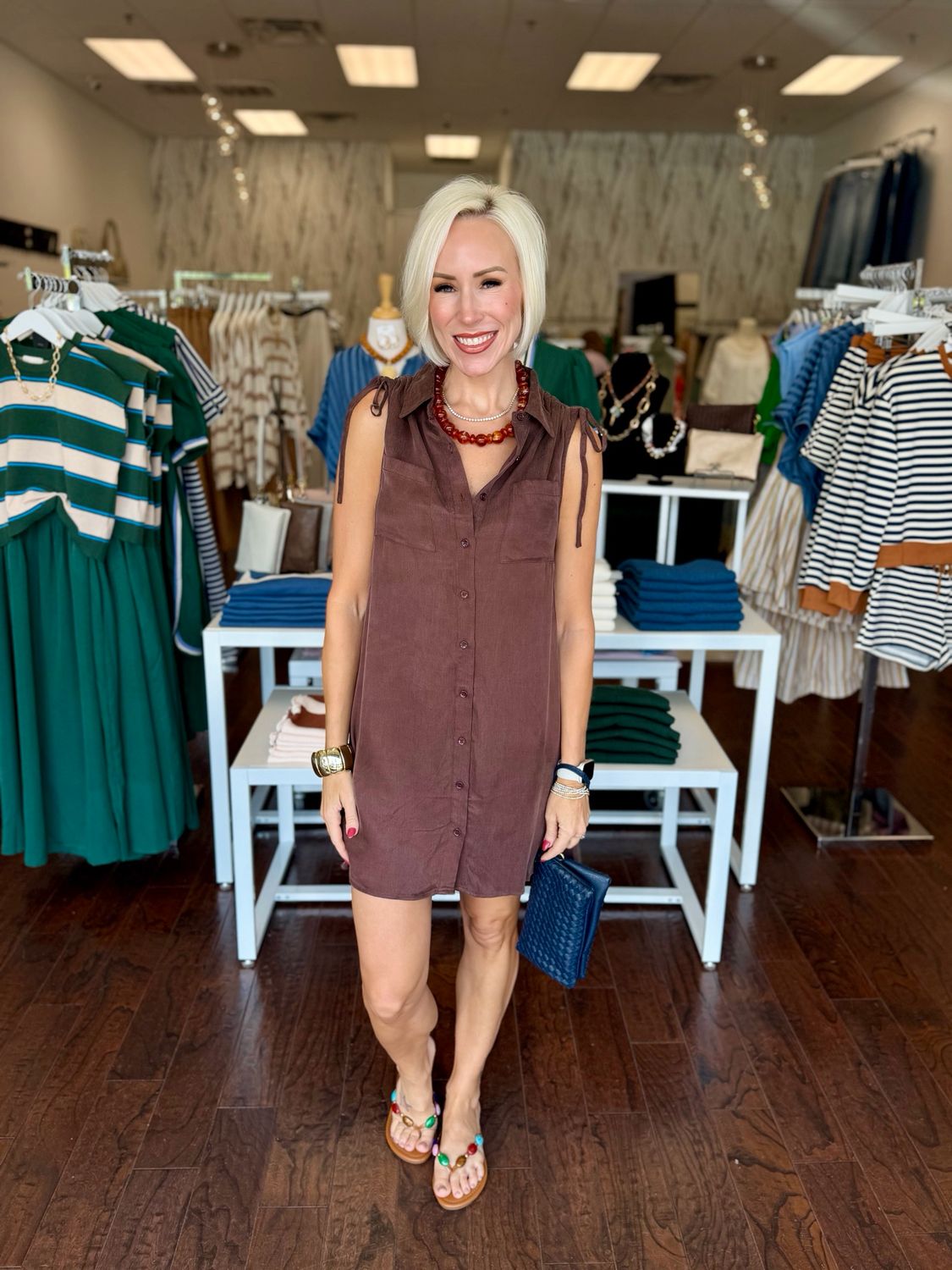 Drawstring Shoulder Shirt Dress