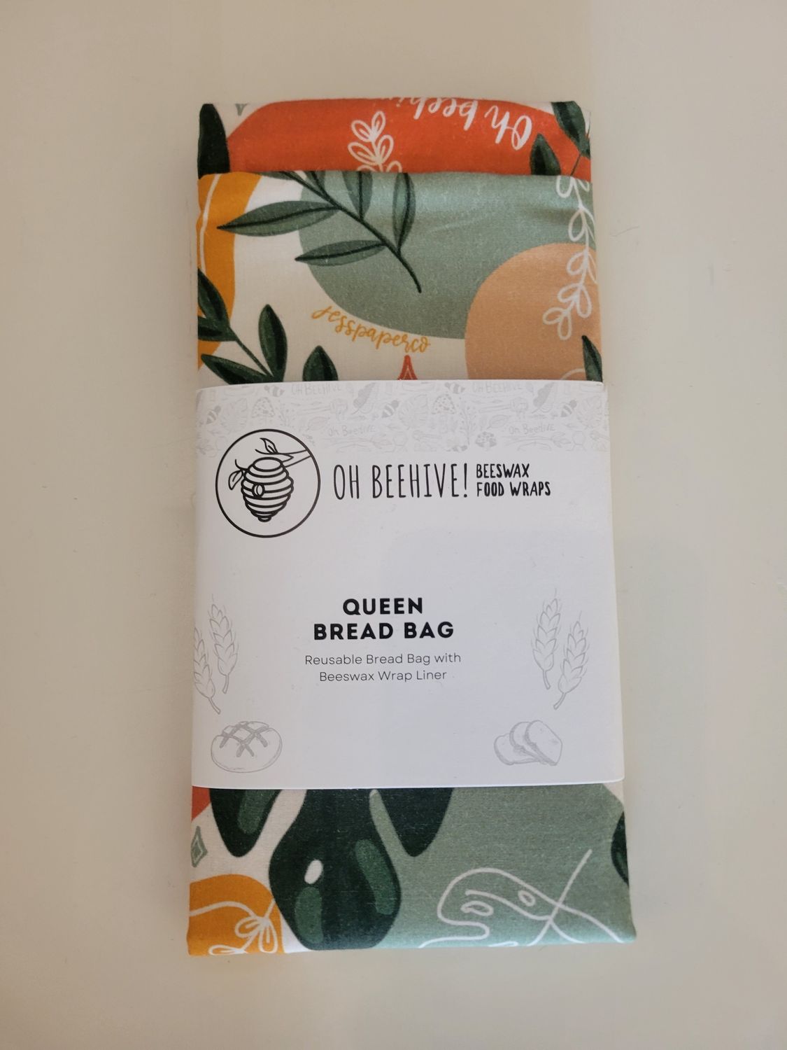 Queen Bread Bag, Pattern: boho monstera