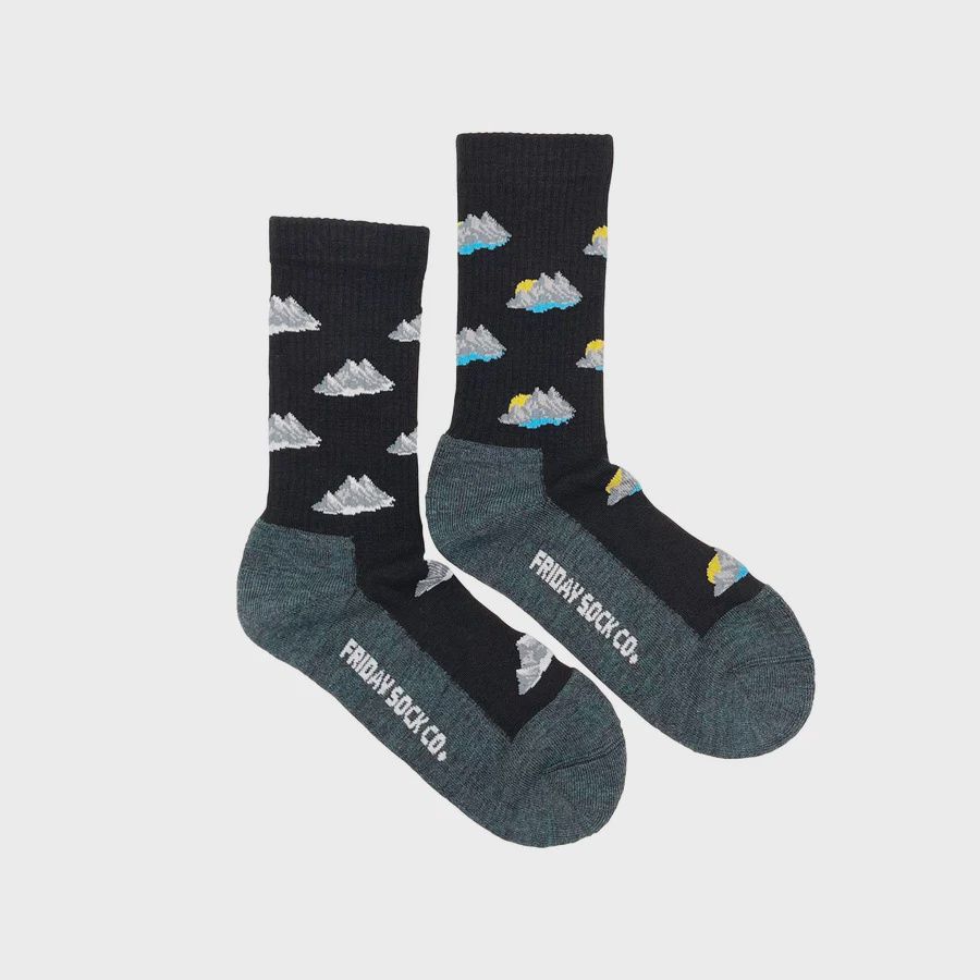 W Mismatched Merino Socks, Pattern: mountains