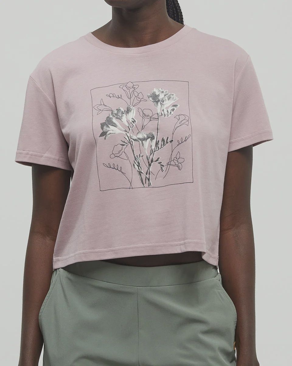 Floral Crop T-Shirt | Women, Size: xs, Colour: vintage mauve/meteorite black