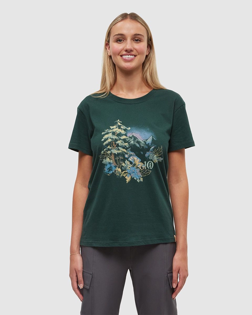 W Regenerative Forest Sprawl T-Shirt, Colour: Forest Pine/Granite Green, Size: L