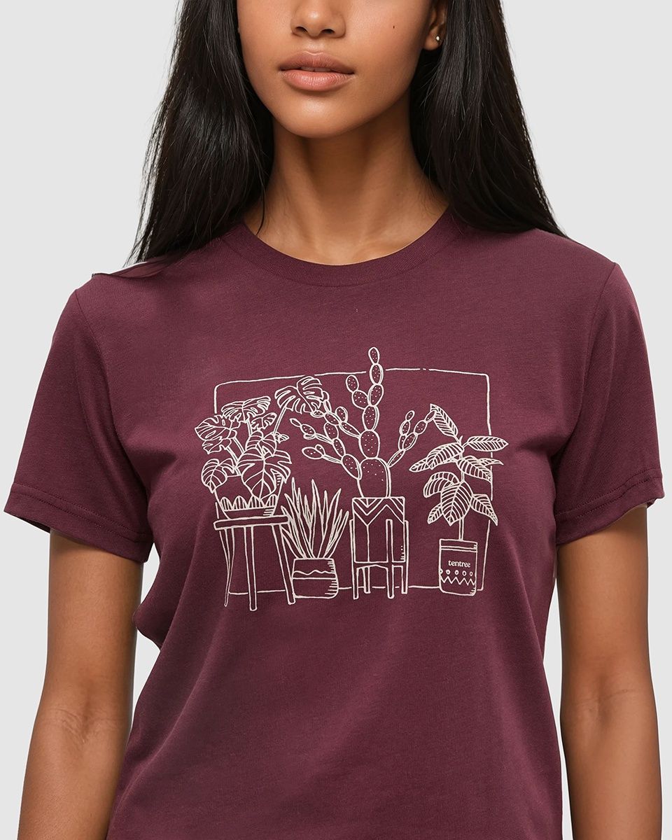 W Plant T-Shirt, Colour: Deep Burgundy/Warm Oak, Size: XL