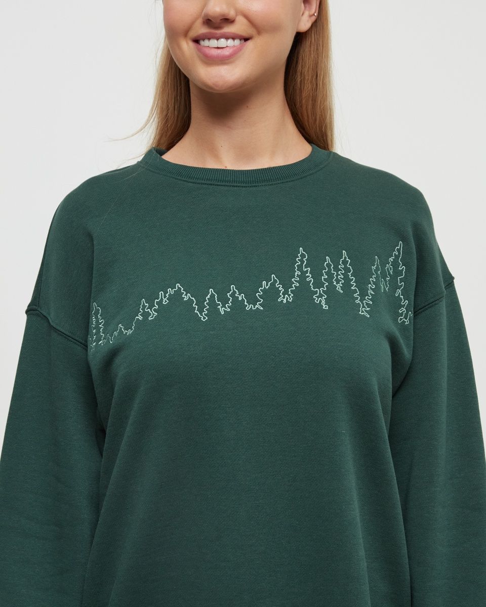 W Juniper Outline Crew, Colour: Forest Pine/Jade, Size: L