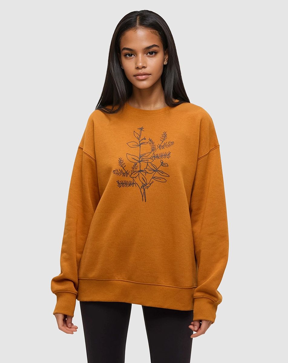 W Autumn Flora Crew, Colour: Burnt Caramel/Meteorite Black, Size: XS