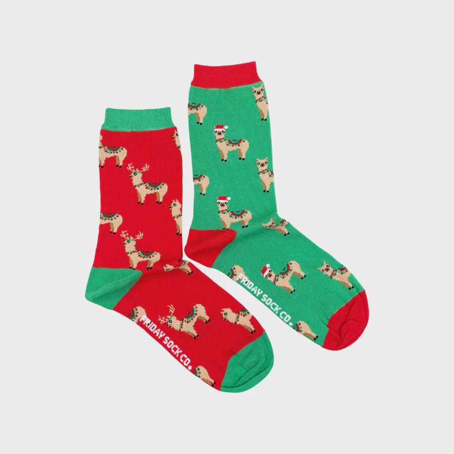 U/W Mismatched Ugly-ish Christmas Socks, Pattern: Fa La Llama