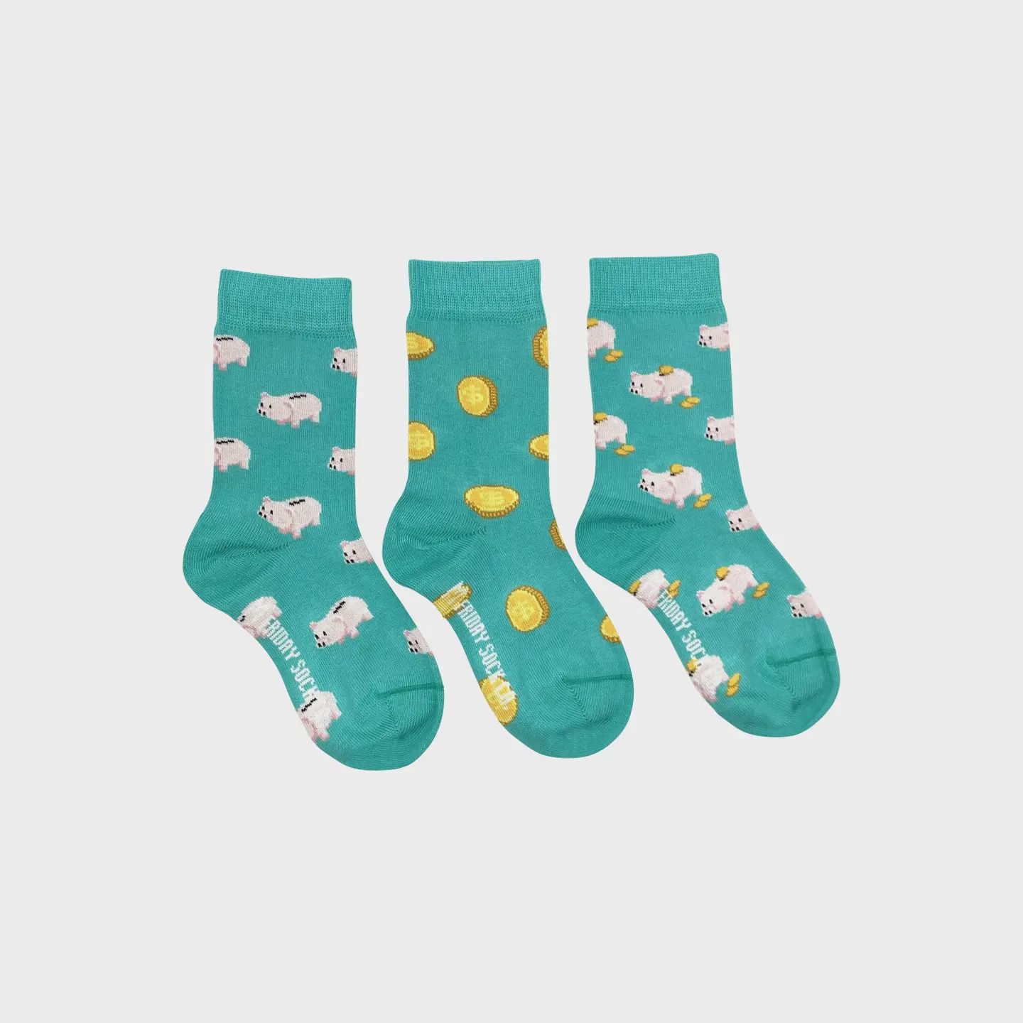 Kids 3 Mismatched Socks*, Pattern: Piggy Bank, Size: XS
