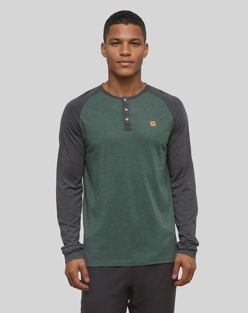 M Baker Henley Longsleeve*, Colour: Forest Pine Heather/Meteorite Black Heather, Size: M