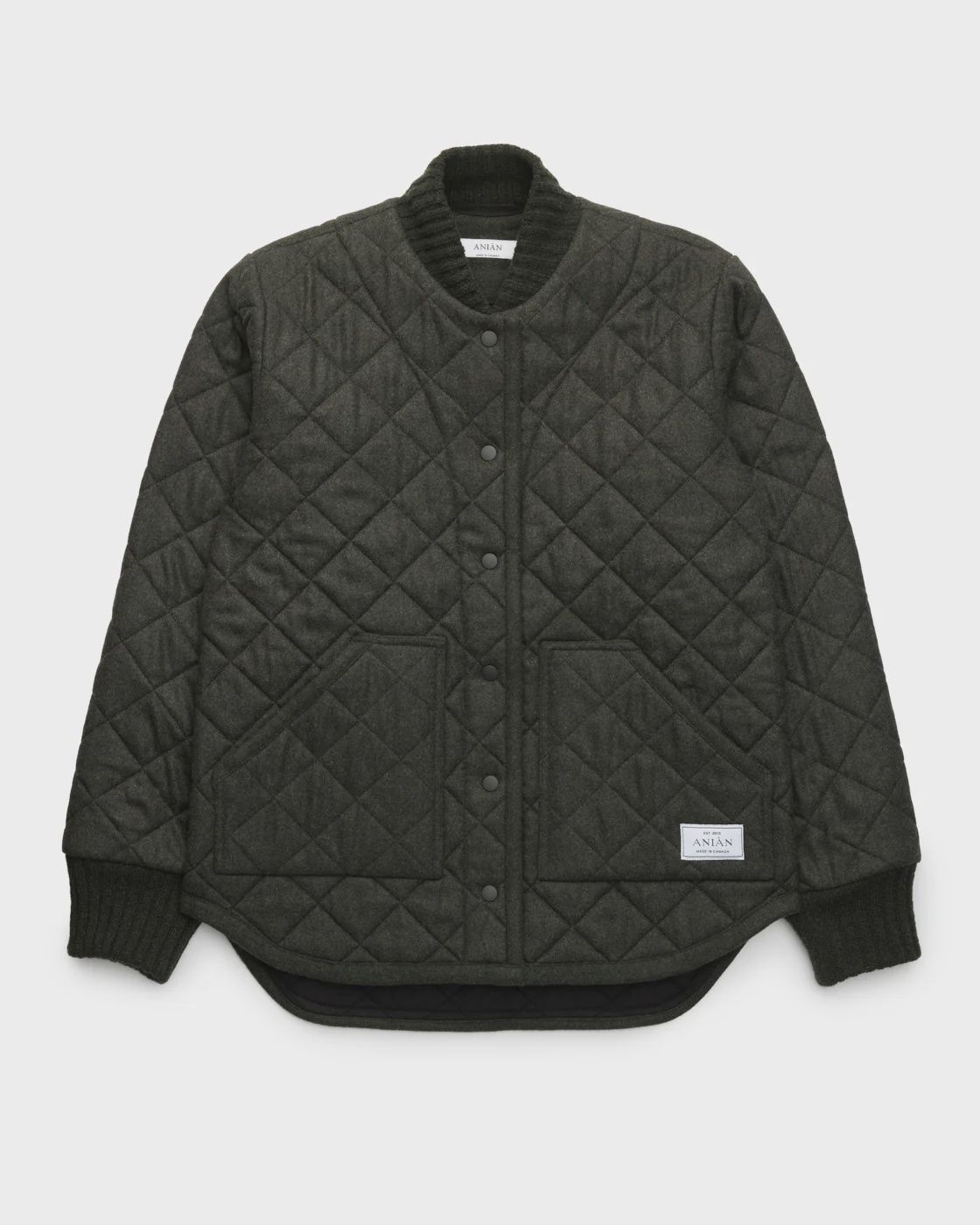 W The Quilted Wool Jacket, Colour: Olive, Size: M