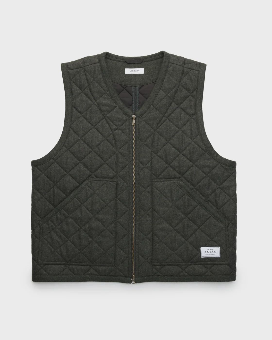 M The Quilted Wool Vest, Colour: Olive, Size: M