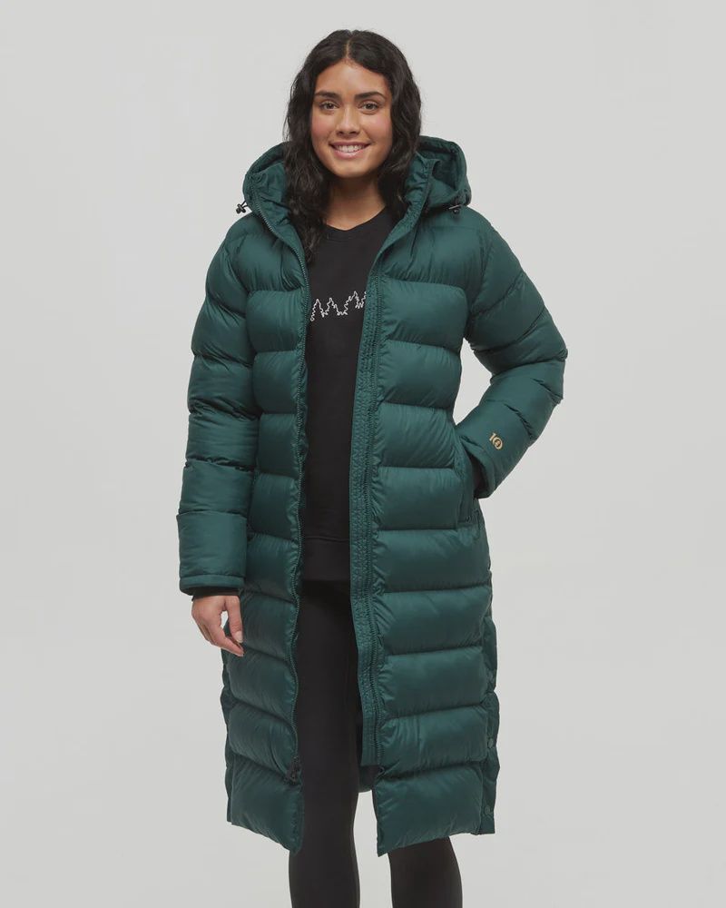 W Lookout Long Puffer, Colour: Forest Pine, Size: M