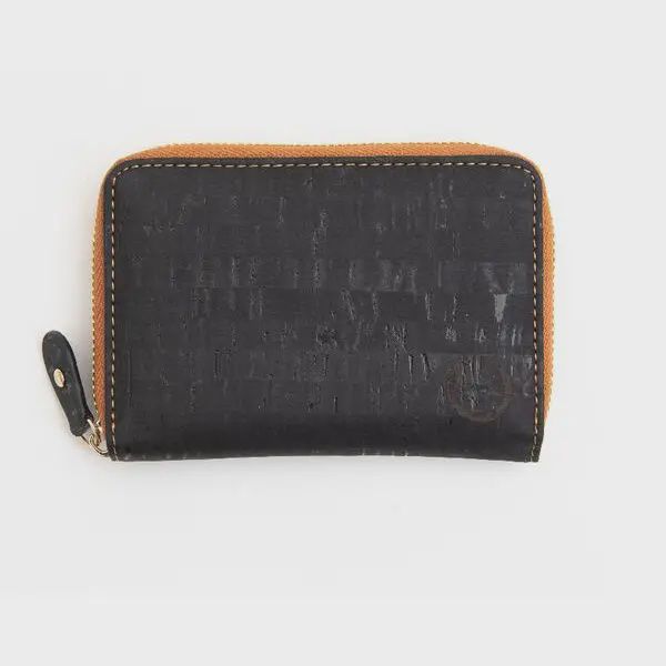 Cork Zippered Wallet, Colour: Black