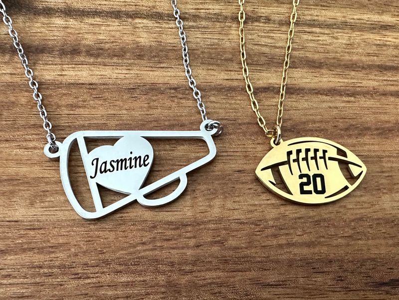Engraved Football and Cheer necklace