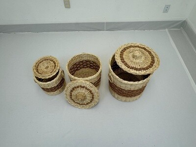 RATTAN CLOTHES STORAGE BASKET WITH LID BROWN SET
