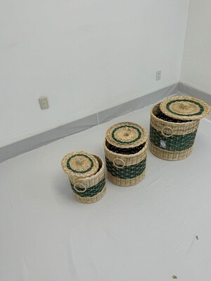 RATTAN CLOTHES STORAGE BASKET WITH LID GREEN SET