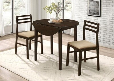 3-piece Dining Set with Drop Leaf Cappuccino and Tan