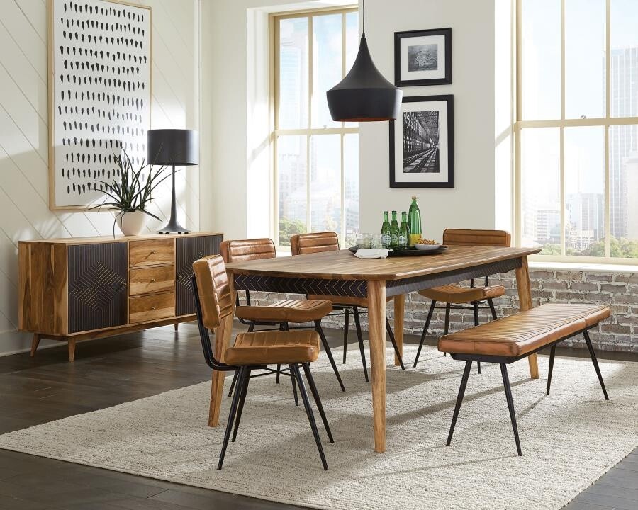 6-piece Rectangular Dining Set Natural Sheesham and Camel