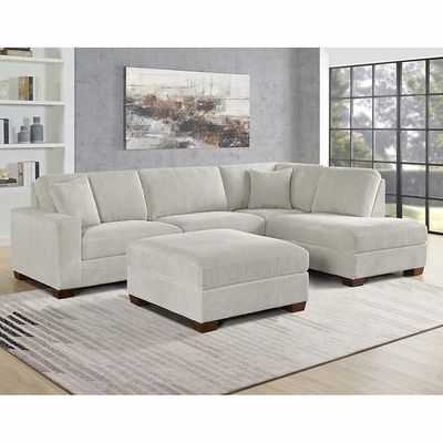 Thomasville Artesia Corduroy Fabric Sectional with Ottoman cream color