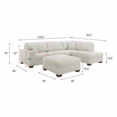 Thomasville Artesia Corduroy Fabric Sectional with Ottoman cream color