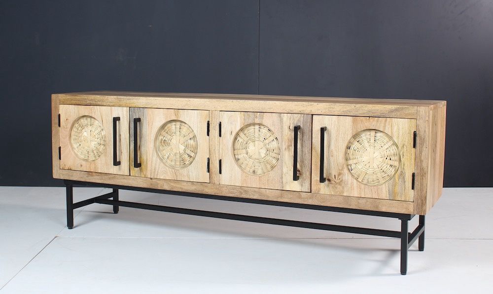 Mango wood tv cabinet with Wickers