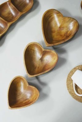 Set of three wild olive wood nesting heart bowls