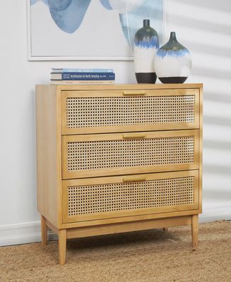 Indian handmade Cane 3-Drawer Dresser in Natural Color