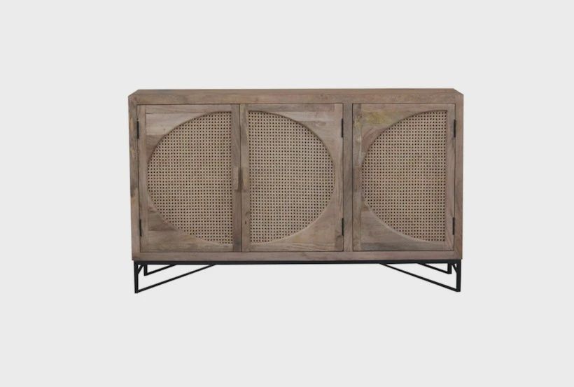 Indian handmade Cane 3-Doors Dresser in Natural Color