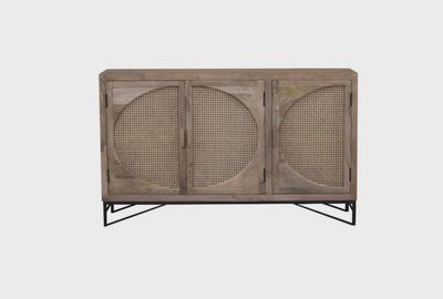 Indian handmade Cane 3-Doors Dresser in Natural Color