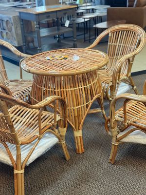 Bamboo and rattan kitchen dining table and chairs