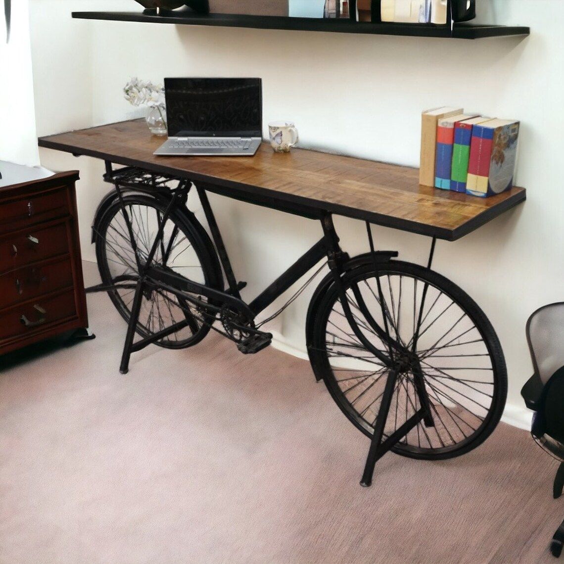 Iron and wood Cycle  table 64.9&quot; X19.6&quot; X29.5&quot;