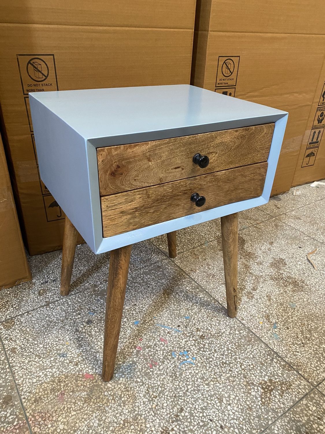 Natural with blue 2 Drawer nightstand